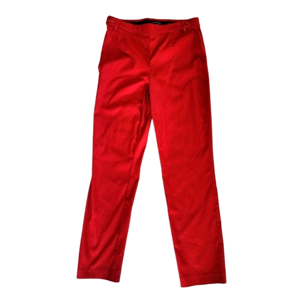 Violets & Roses Red Slim Fit Pants Size 6/28 Stretch Rayon Blend Office Wear
